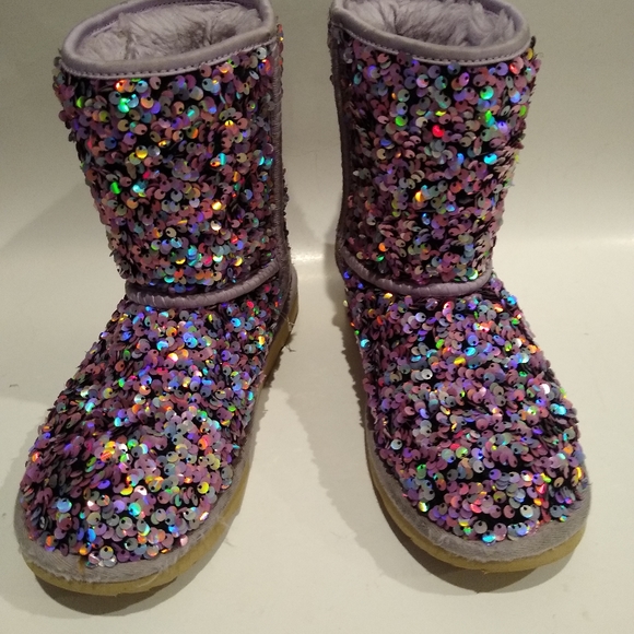 Ugg Stellar Sequin Classic Boot Purple Pink 1112244K Girls 5 - Picture 3 of 9